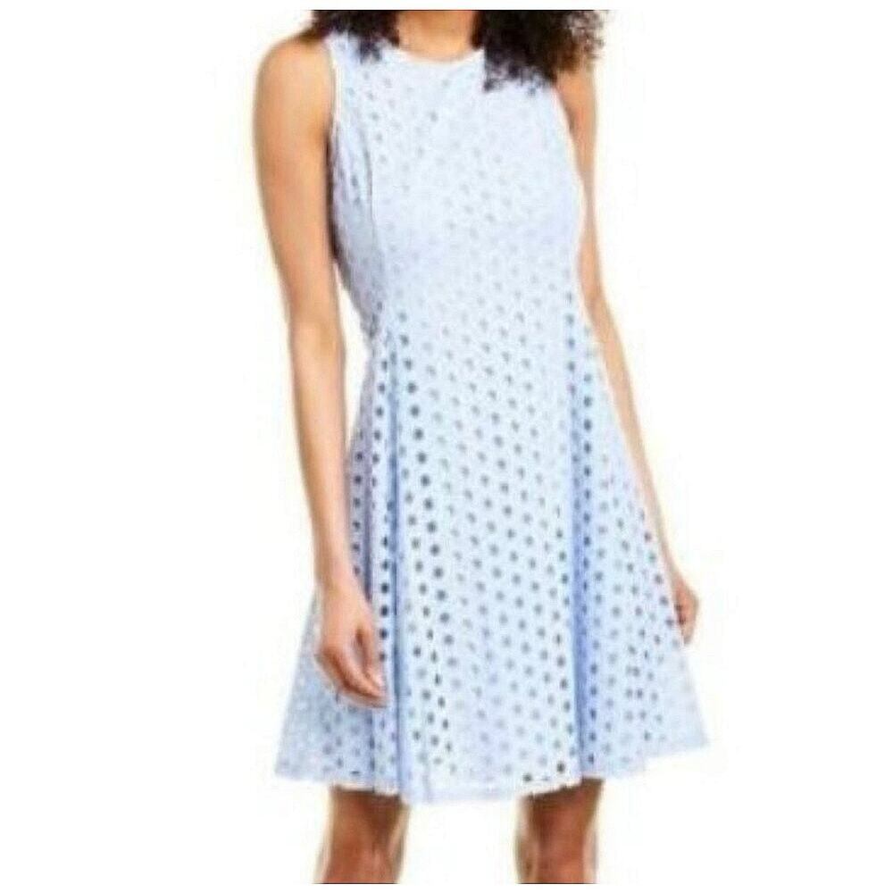 Donna Karan New York Circle Eyelet A-line Sleeveless Blue Dress Size 16